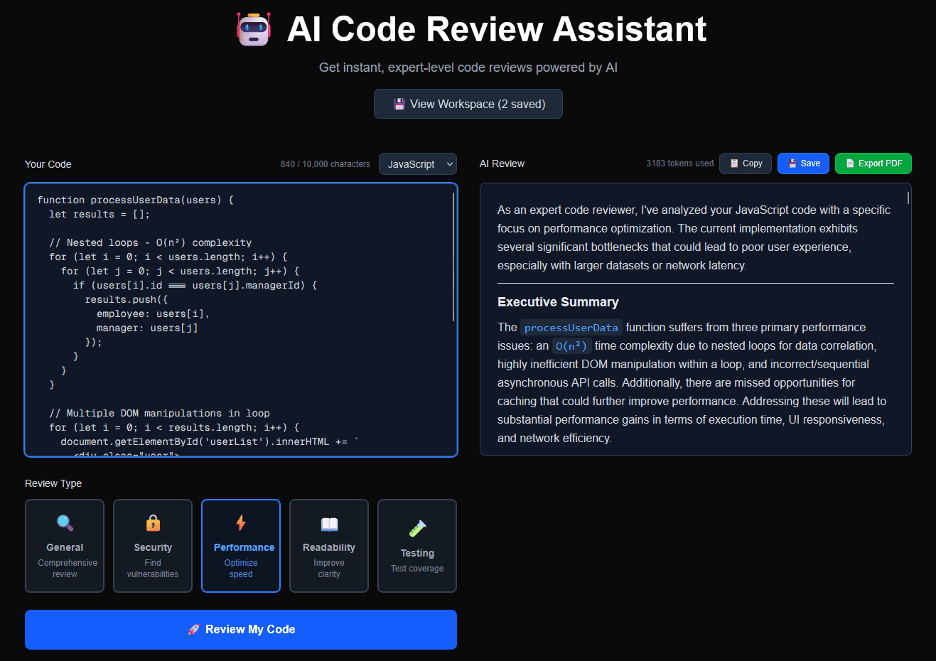 AI Code Reviewer screenshot 1